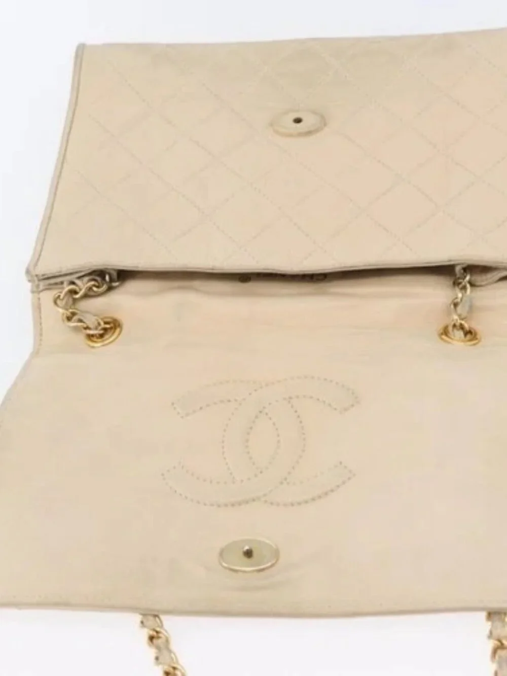 CHANEL Matelasse Chain Shoulder Bag Lamb Skin Beige Gold CC Auth BA10672